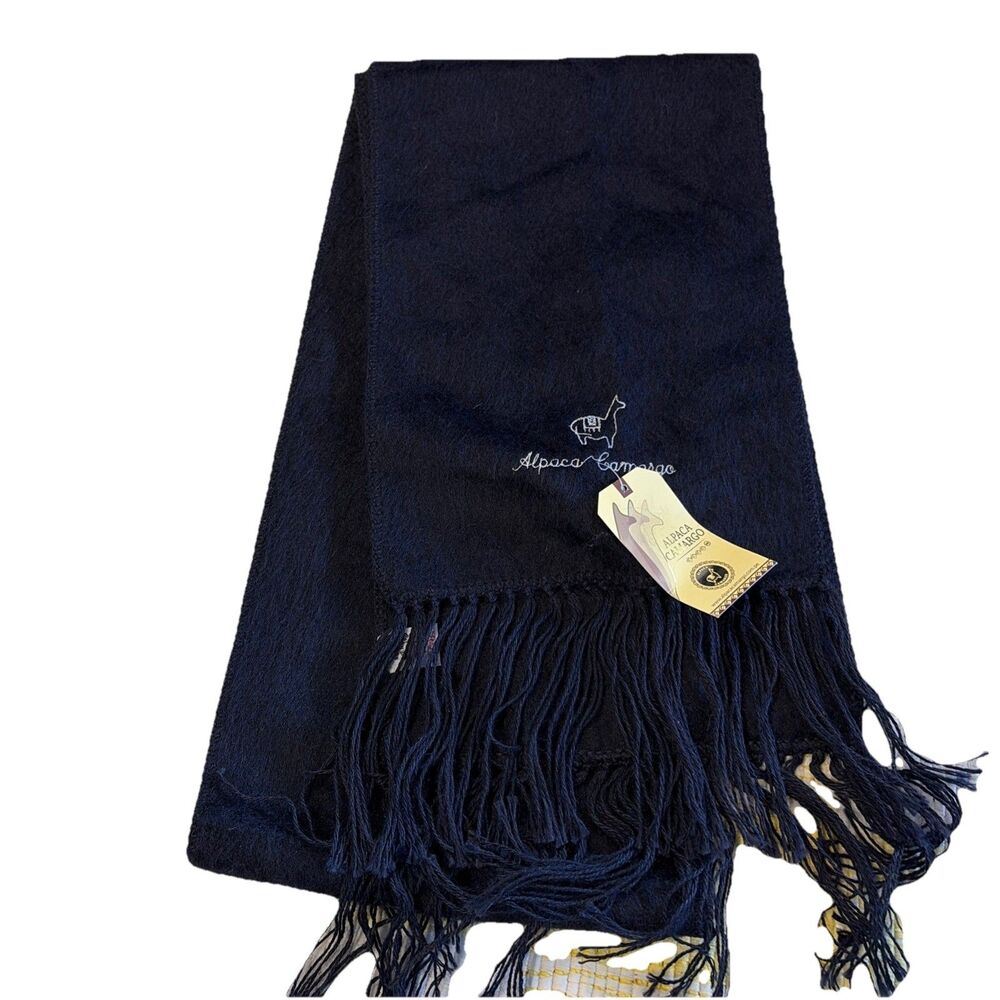Alpaca Camargo 100% Alpaca 78” X 9”Fringe Blue Scarf Soft Made in Peru Old Money